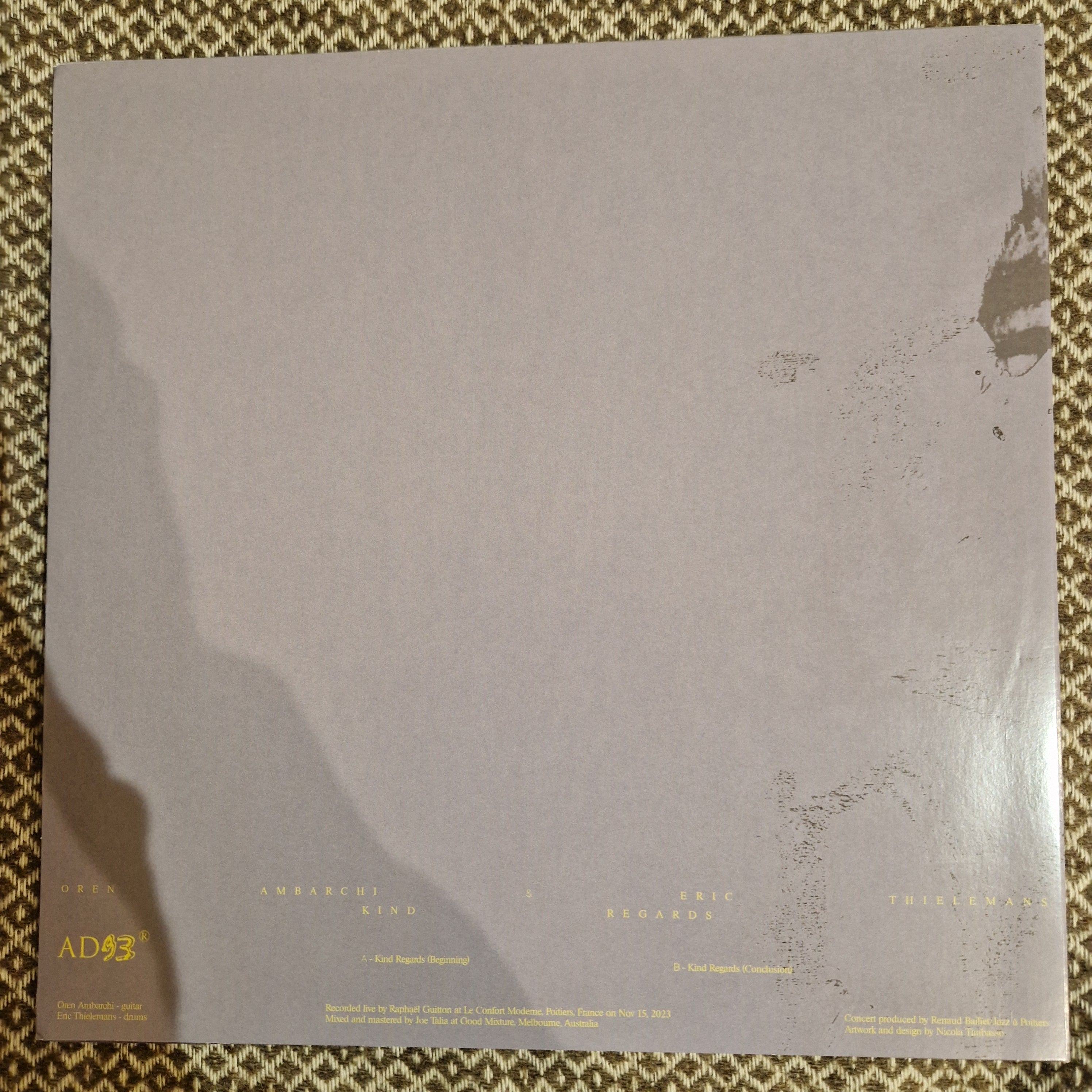 Oren Ambarchi & Eric Thielemans – Kind Regards / Vinyl LP SIGNED + AUTOGRAPHED