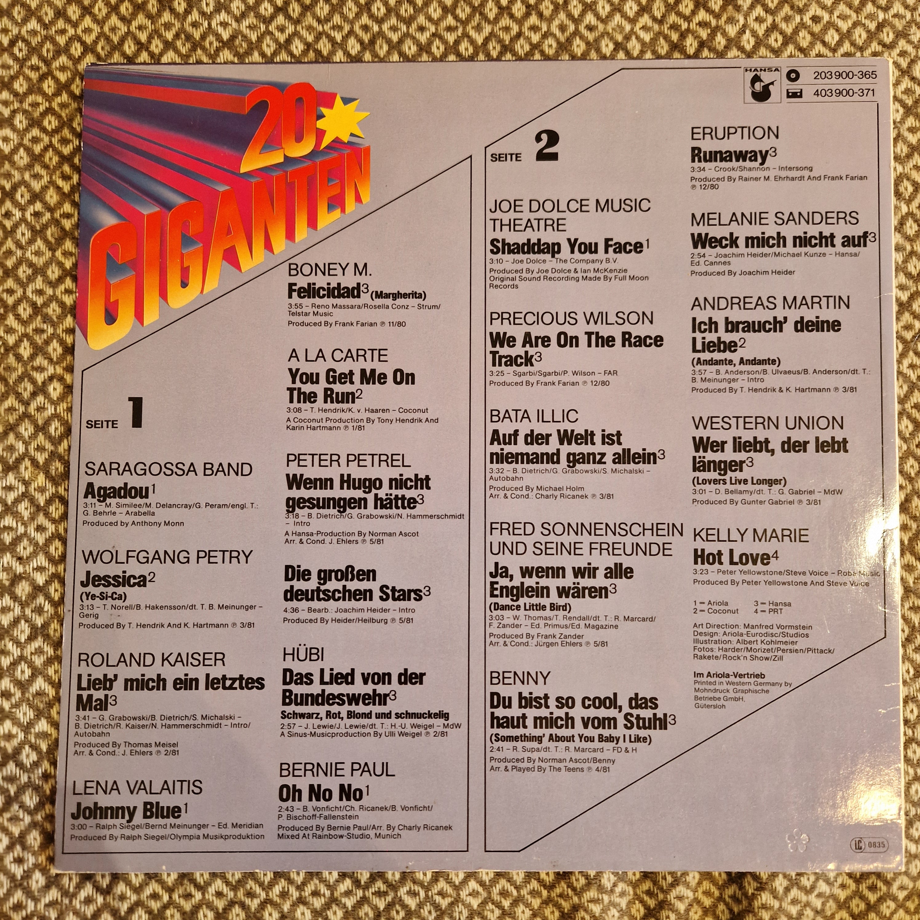 Various – 20 Giganten Stars, Schlager, Hits / Vinyl LP SLEEVE ONLY